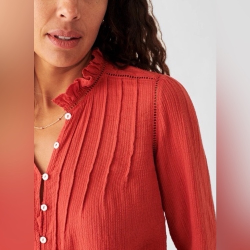 Faherty Willa Button Down Peasant Blouse Coral Bo… - image 3